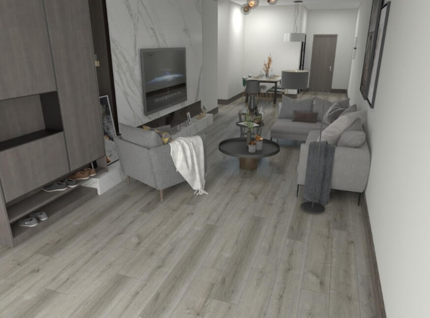 Grey LVP flooring in modern living room